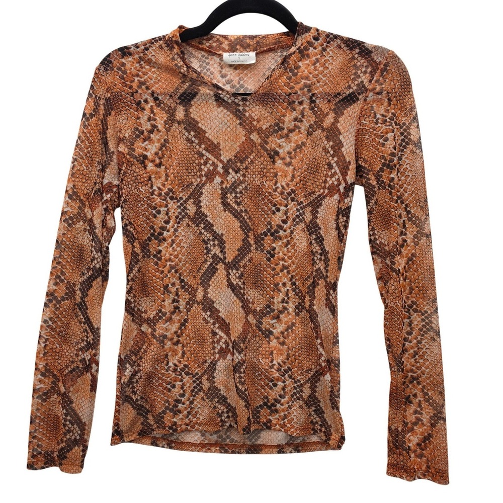 Free Kisses Womens Small Snakeskin Mesh Long Sleeve Mob Wife Animal Print
